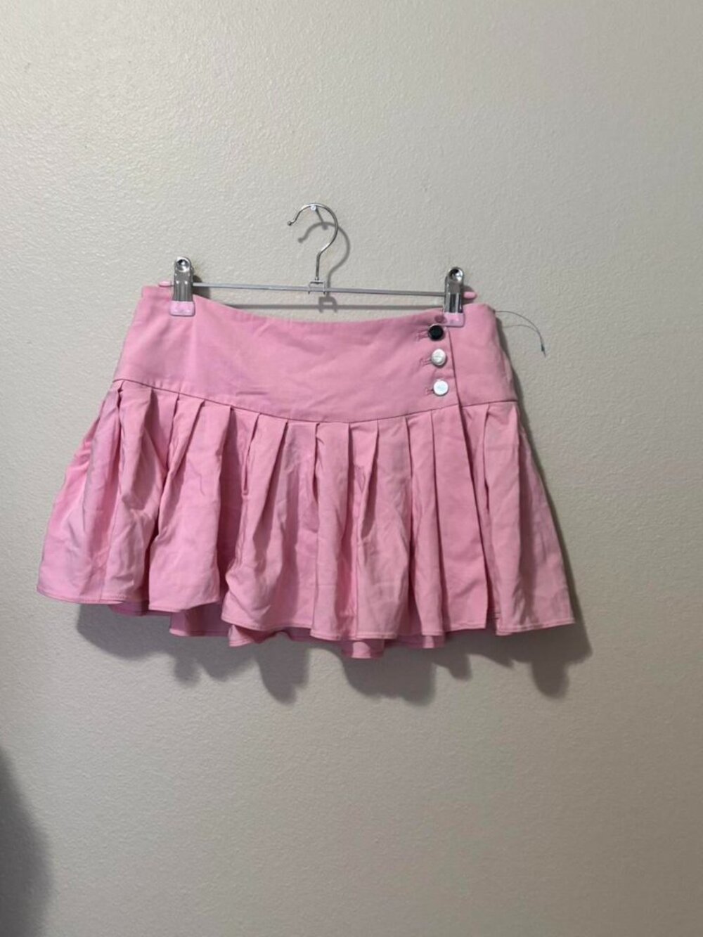 Y2K Pastel Pink Pleated Low Rise Mini Skirt Button Detail Size S
